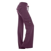 Cargo Pants for Women Plus Size High Waist Workout Trousers with Pockets Straight Wide Leg Cotton Sweatpants XS-4XL, Purple, XXXL